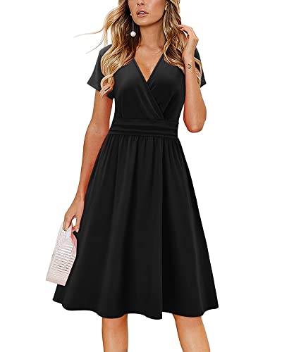 Newshows Summer Dresses for Women 2024 Casual Beach Vacation Hawaiian Short Sleeve V-Neck Faux Wrap Floral Dress with Pockets(Floral 44,Medium)