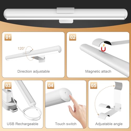 Swatia Wireless Picture Light, Rechargeable Battery Painting Light for Displaying Artwork, Display Light 300 Lumens, Adjustable Brightness LED Light Art Metal Dartboard (2 Pack Gold)