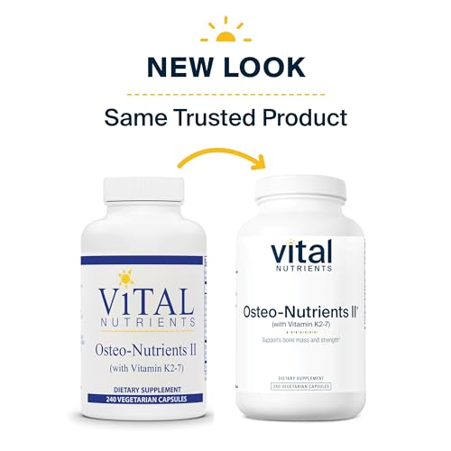 Vital Nutrients Osteo-Nutrients II | Vitamin K2 + D3, Calcium, Boron, and Magnesium for Bone Strength* | Healthy Heart Support | Vegetarian Supplement | Gluten, Dairy, Soy Free | 240 Capsules