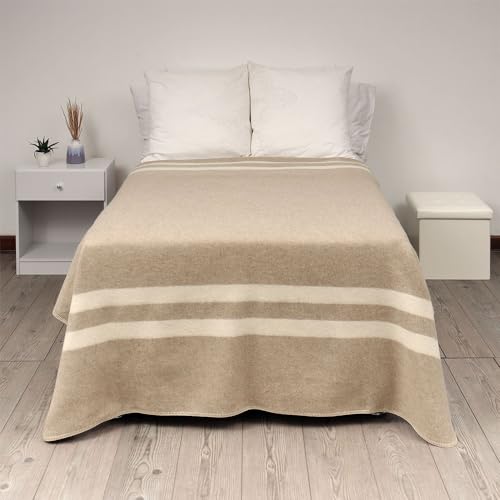 Thick Alpaca Wool Blanket Heavyweight for Camping Outdoors or Using Indoors | Soft Peruvian Alpaca Wool Blankets (Dark Gray -Soft Gray Stripes, Queen)