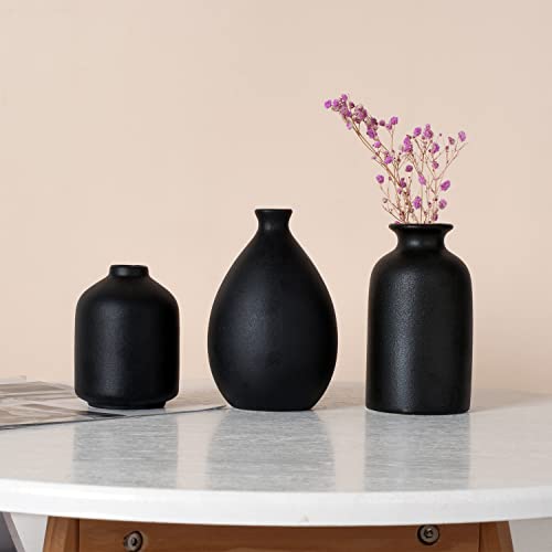 Joynisy Black Ceramic Vase Set of 4, Classic Matte Vases Home Decorations for Table Shelf Office Decor (Black)