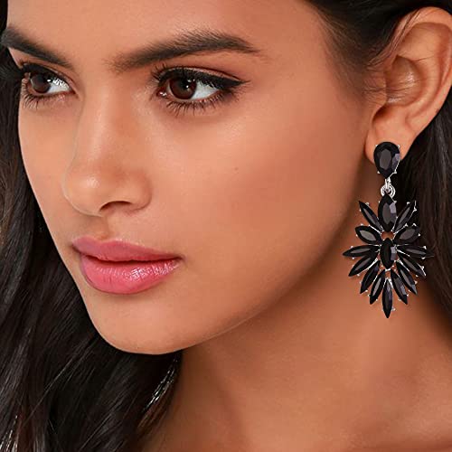 EleQueen Silver-Tone Black Crystal Marquise Cluster Statement Earrings Fashion Vintage Style Drop Dangle Earrings for Women