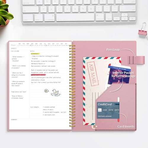 Regolden-Book Cornell Notes Notebook, Study Note Taking System, Spiral Notebooks, Subject College Ruled Notebook Steno Pads for Office School College Home (7x10)