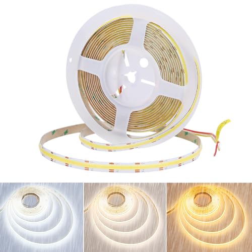 JOYLIT 24V COB CCT LED Strip Light Waterproof 16.4FT/5M 640LEDs/M 2700K-6000K, UL Listed PRO CRI 92+ LED Tape 10000lm Super Bright 90W Dimmable Warm White to Cool White Tunable Light Strip