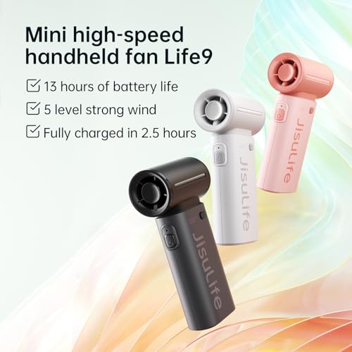 JISULIFE Turbo Hand Fan - 2024 Ultra Power Pocket Fan, Unique Sleek Design, Mini Handheld Fan with 5 Speeds, Lanyard, USB Rechargeable Portable Fan for Travel,Women,Men, Mini Fan Game Changer (Black)