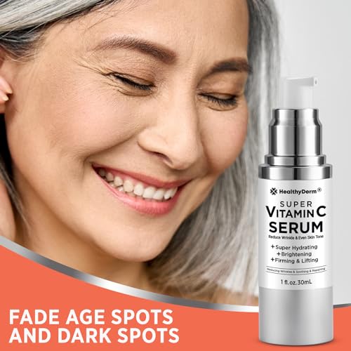 Super Vitamin C Serum for Women Over 70: Vitamin C, Hyaluronic Acid, Vitamin E, Caffeine, Hydrating, Lifting, Face Wrinkle & Age Spots Reduction