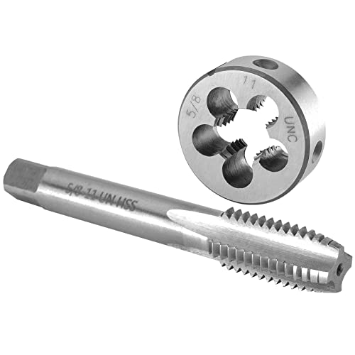 Burkit 5/8"-11 UNC Tap and Die Set, 5/8 x 11 UNC Machine Thread Tap and Round Die Right Hand