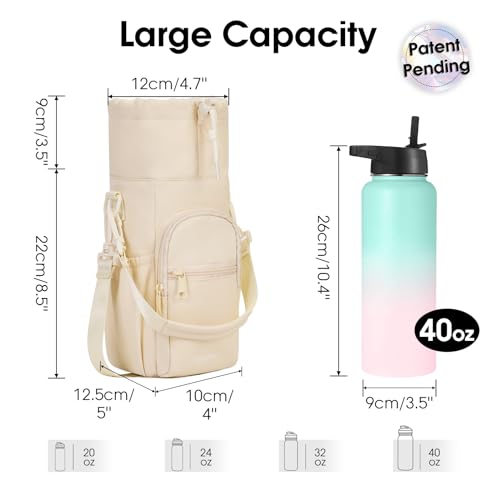 sportsnew Quilted Water Bottle Holder with Strap 32oz 40oz Insulated Quilted Water Bottle Pouch Carrier Sling Bag with Phone Pocket Water Bottle Sleeve for Walking Hiking, Quilt Pink Patent Pending