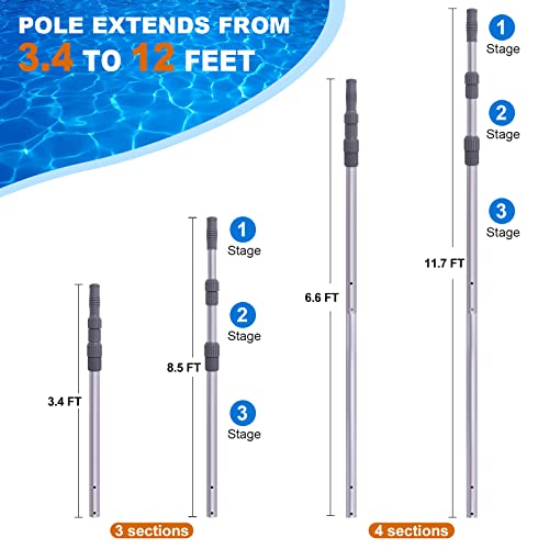 Sepetrel Pool Pole - Professional 12 Foot Telescoping Swimming Pool Cleaning Poles,Adjustable 2 Piece Telescopic Pole,for Skimmer Net,Brush,Vacuum Head