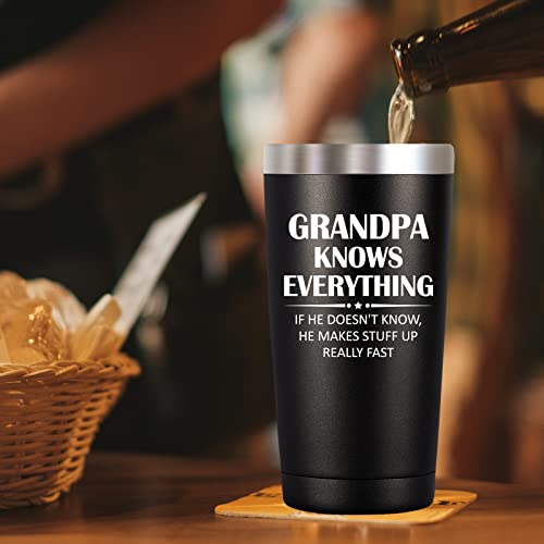 SpenMeta Grandpa Gifts - Gift for Grandfather from Grandchildren - Grandpa Knows Everything - Birthday, Christmas, Fathers Day Presents for Granddad, Papa, 20oz Grandpa Tumbler