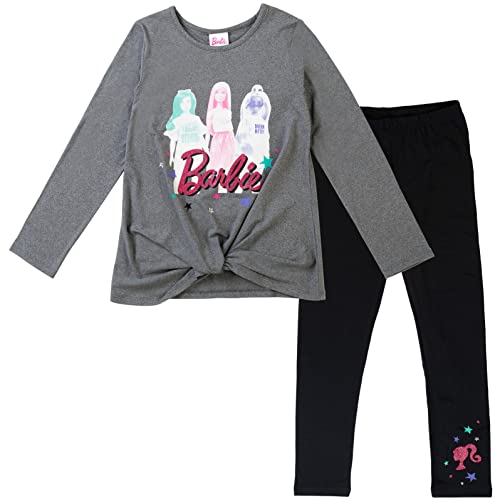 Barbie Toddler Girls Knotted Long Sleeve Graphic T-Shirt & Leggings Grey/Black 2T