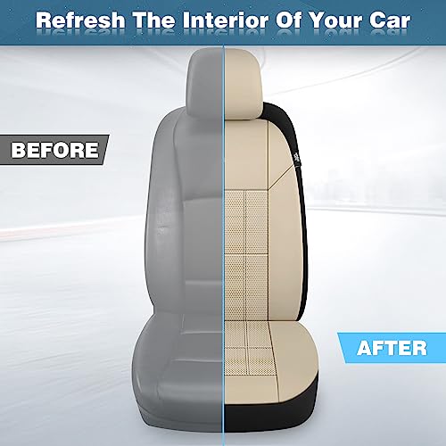 VarCozy Faux Leather Car Seat Covers Front Pair, Universal Front Seat Covers for Car, Breathable Seat Covers for SUV, Sedan, Van, Premium Automotive Interior Covers, Airbag Compatible, Beige