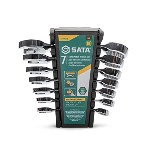 SATA 7 Piece 12 Point Stubby Wrench Set | SAE sizes 3/8" to 3/4" | Off Corner Loading | ST08417G