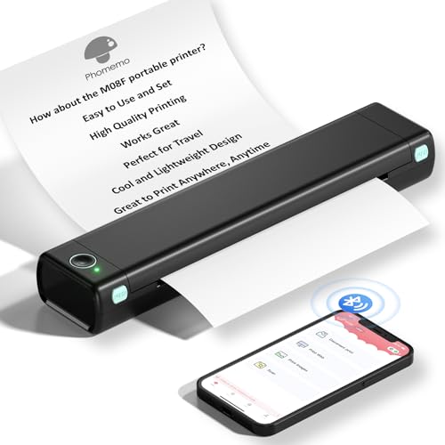 Phomemo Portable Printer Wireless for Travel, M08F Thermal Printer for Home Use Bluetooth Inkless Printer Support 8.5" X 11" Thermal Paper, Compact Printer Compatible with Android iOS Phone & Laptop