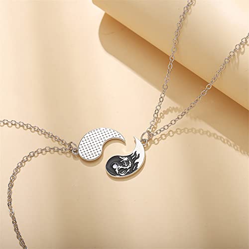 Couple Necklace Sun Moon Yin Yang Necklace for Couples Black White Tai Chi Best Friends BFF Necklace for Women Men Jewelry Gift 2Pcs