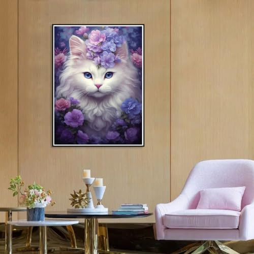 WSLWXSHM Diamond Painting Kits for Adults, Cat Round Full Drill Diamond Art Kits, 5D DIY Paint with Diamonds Crafts for Home Wall Decoration Gifts 12×16Inch