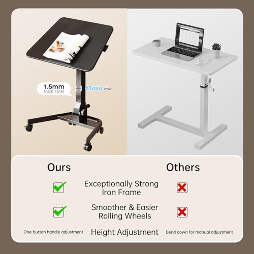 JYLH JOYSEEKER Foldable Mobile Standing Desk, Pneumatic Height Adjustable Rolling Sit Stand Desk, 90° Tiltable Portable Laptop Desk on Wheels, Mobile Desk Workstation for Home Office, Easy to Fold