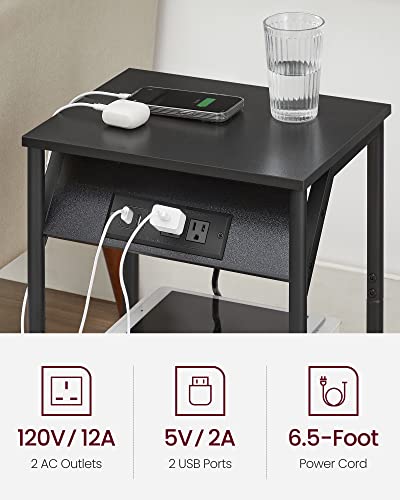 VASAGLE End Table with Charging Station, Set of 2, Small Side Tables for Living Room, Bedroom, Nightstand with Outlets and USB Ports, Bedside Table with Storage Shelf, Black