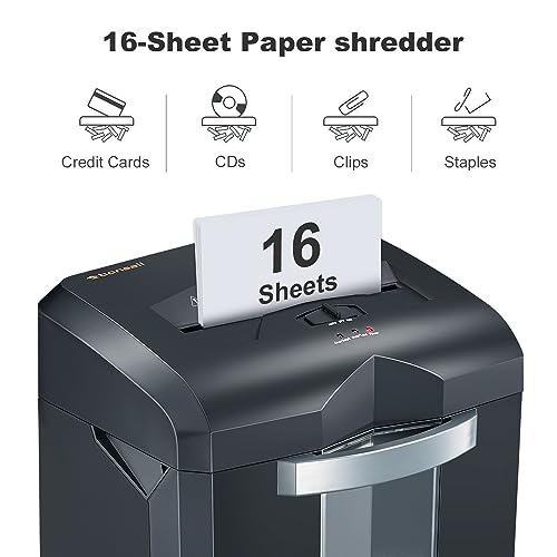 Bonsaii Heavy Duty Paper Shredder, 16-Sheet Micro Cut Shredder for Office, 60-Minute Continuous Running Time Commercial Grade Shredder with 6 Gallon Pullout Basket, P-4 Level High Security (C149-D)