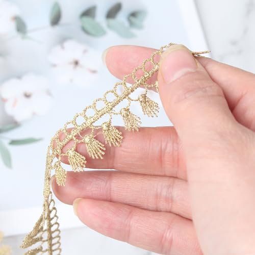 Gold Fringe Trim Tassel Lace Embroidery for Sewing DIY Craft Costume 0.78 Inch (Gold #L21 (5Yard))