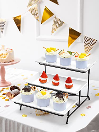 Yedio 3 Tier Serving Tray Set Porcelain Tiered Serving Trays Platters, Collapsible Sturdier Stand with Stable Cross Bars, for Party Entertaining Food Display Fruit Dessert, 12 Inch