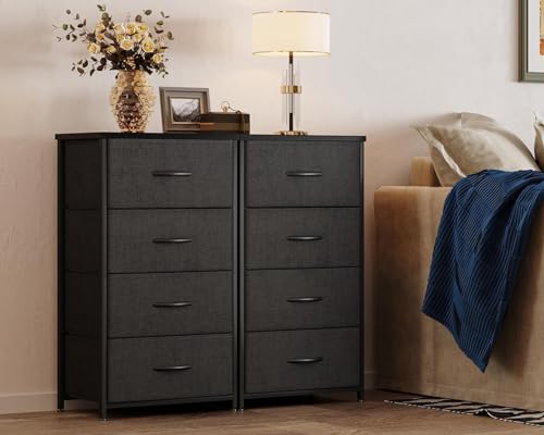 ODK Dresser for Bedroom with 4 Storage Drawers, Small Dresser Chest of Drawers Fabric Dresser with Sturdy Steel Frame, Dresser for Closet with Wood Top, Black