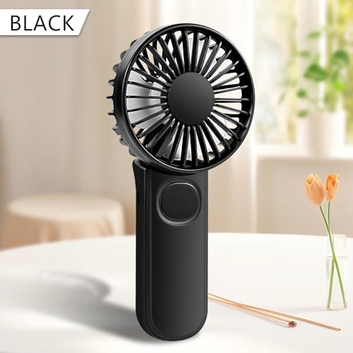 Leimaq Handheld Mini Fan, Handheld/Neck/Desk 3 in 1 Small Portable Fan USB Rechargeable, 3000mAh Battery Operated Fan with LED Display, 180° Foldable Fan with 5 Speed Wind (Black)