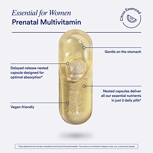 Ritual Essential for Women Prenatal Multivitamin: Folate & Choline for Neural Tube Support, Omega-3 DHA for Fetal Brain Development, Iron, Calcium-Helper D3 & K2, Non-GMO, Vegan, Citrus, 30 Days