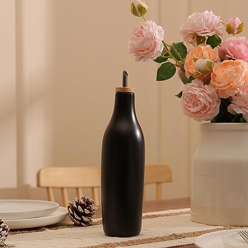 HOMCDALY Ceramic Olive Oil Dispenser for Kitchen, Stoneware 16oz Oil and Vinegar Bottles Dispenser, Kitchen Dispenser Bottle for EVOO Vinegar Syrups, Modern Farmhouse Design(B)
