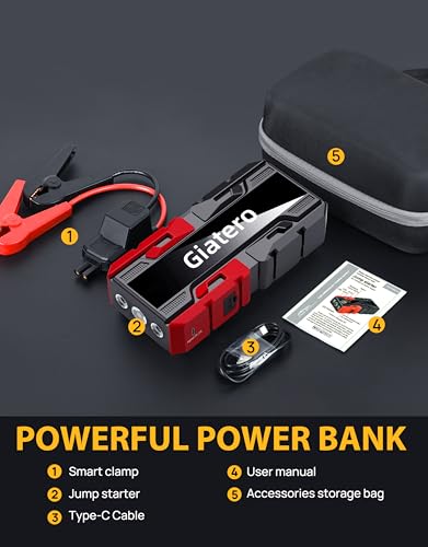 Giatero 001 4000A Car Jump Starter, 12V Battery Jumper Starter Portable Jump Box(10.0L Gas/8.0L Diesel), Jump Start Battery Pack with 3 Modes Flashlight, Power Bank with USB Quick Charge & Type C Port