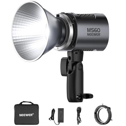 NEEWER MS60 LED Video Light with 2.4G/APP Control, 65W 5600K Daylight Mini COB Continuous Output Lighting, 40000lux/1m, CRI 97+/TLCI 98+, 9 Scenes, 0-100% PWM Dimming, Bowens Mount Adapter