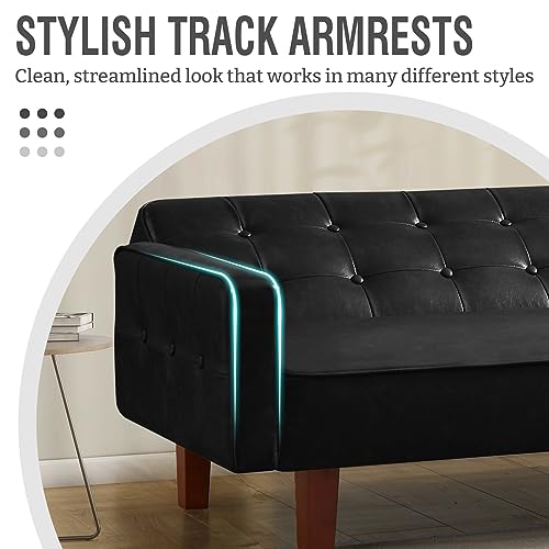 IULULU Futon Sofa Bed, Modern Convertible Faux Leather Sleeper Couch with Armrests for Studio, Office, Apartment, Compact Living, Game Room, Overnight Guests, Brown