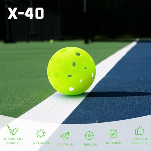 U-pick Pickleball Balls, Outdoor Pickleball Ball 4 Packs/12 Packs, Pickle Balls with Mesh Bag, High Elasticity Balanced Durable, 40 Holes Pickleballs for All Skill Levels, Green