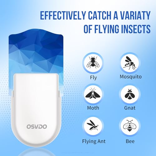 Flying Insect Trap Indoor, Plug in Fly Trap Indoor, Fruit Fly Trap with Blue-Purple Light Attracts Mosquito, Fly, Moth, Gnat, Sticky Glue Bug Trap - 500 Sq Ft of Protection (1 Device + 6 Refills)