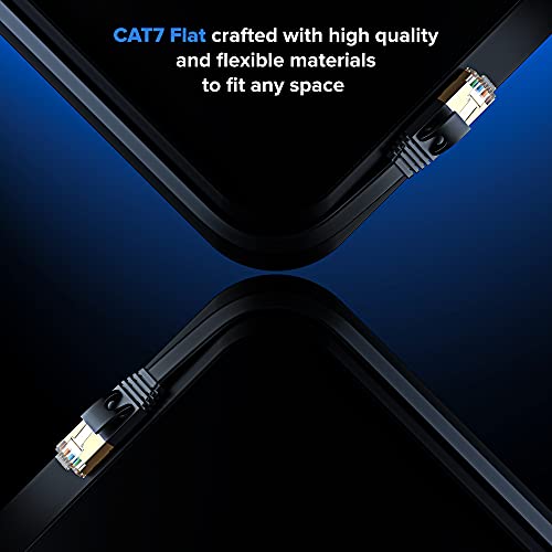 Cat 7 Ethernet Cable 0.6 ft - with a Flat, Space-Saving Design High-Speed Internet & Network LAN Patch Cable, RJ45 Connectors - 0.6ft / Black - Perfect for Gaming, Streaming, and More