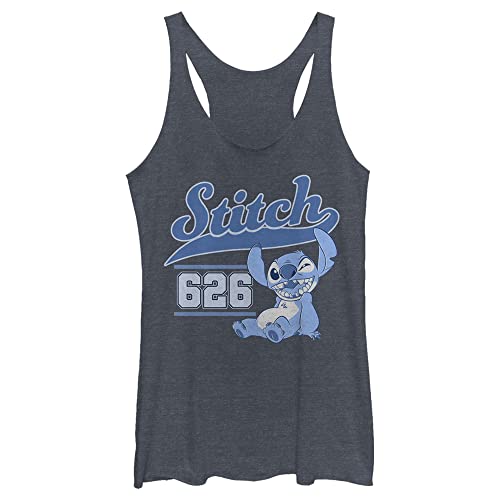 Disney womens Lilo & Stitch Stitch Collegiate Tri-blend Racerback Layering Tank T Shirt, Navy Blue Heather, X-Small US