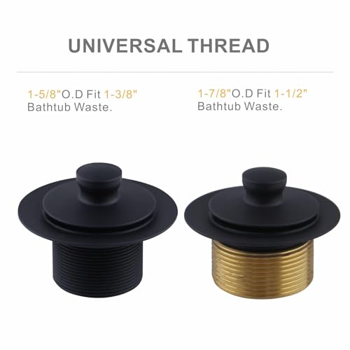 Black Bathtub Drain Conversion Kit Assembly with Single Hole Overflow Faceplate, Wellup All Metal Lift and Turn Tub Drain Twist Trim Kit with Universal Fine/Coarse Thread(Matte Black)