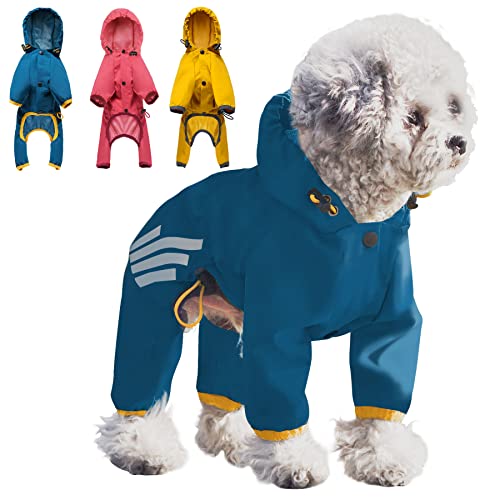 Annchwool Dog Raincoat with Hood for Puppy Small Medium Dogs,Waterproof Dog Rain Coat Jacket with Reflective Strap and Leash Hole,Easy to Put On & Off Poncho(Yellow,S)