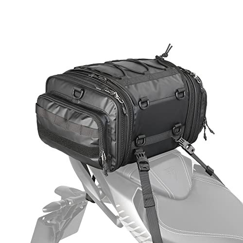 Rhinowalk Motorcycle Tail Bag, Motorcycle Travel Luggage, Expandable motorcycle tail bag 26L, Motorbike Helmet Bag Waterproof Rain Cover Travel Luggage Bag, with Straps Black (Black)