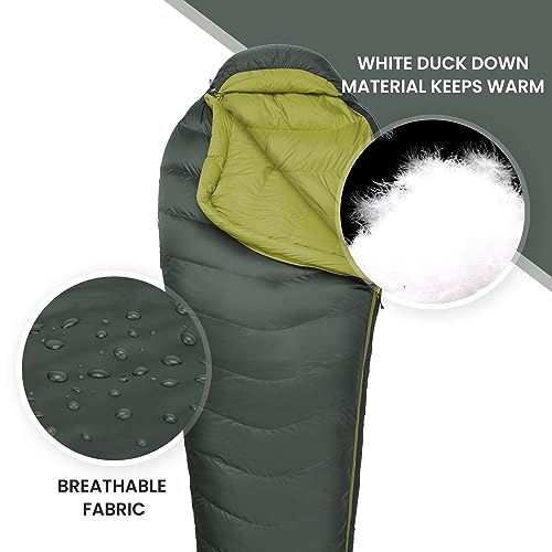 MOUNTAINTOP Down Fill Sleeping Bag for Adults Ultralight Backpacking Sleeping Bag Comfort with Compression Sack - 4 Seasons for Camping Hiking Traveling