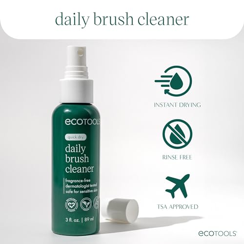 EcoTools Daily Makeup Brush Cleanser Spray, Quick Drying, Fragrance Free & Dermatologist Tested, Travel Size, TSA Approved, Cruelty-Free & Vegan 3 fl oz./89 ml. Bottle