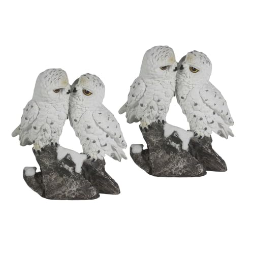 ICE ARMOR 2-PC Gift Set 6" H Snow Owl Kissing Figurine Statue Ornament Home Room Office Decor Ideas for Housewarming, Holidays and Birthdays