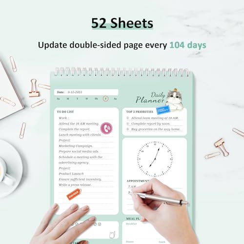 JollyTrip To Do List Notepad 8.5" x 11" Spiral Bound Undated Daily Planner, 52 Sheets Tear Off Task Planning Pad with Checklist, For Work Office Home (Green, 1Pack)