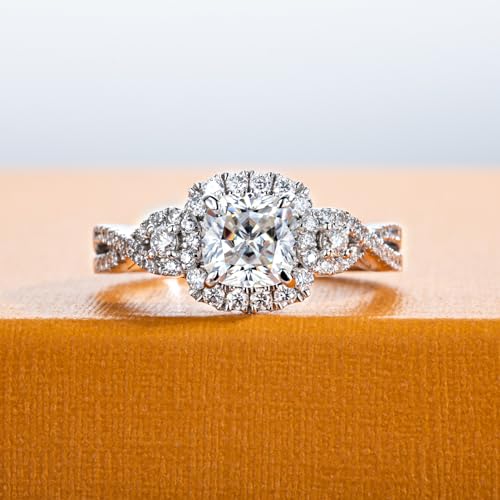 AimiIee Cushion Cut Halo Moissanite Rings 1.434cttw D Color VVS1 Clarity S925 Sterling Silver Promise Engagement Rings Wedding Rings Christmas Gift for Women with Certificate 5
