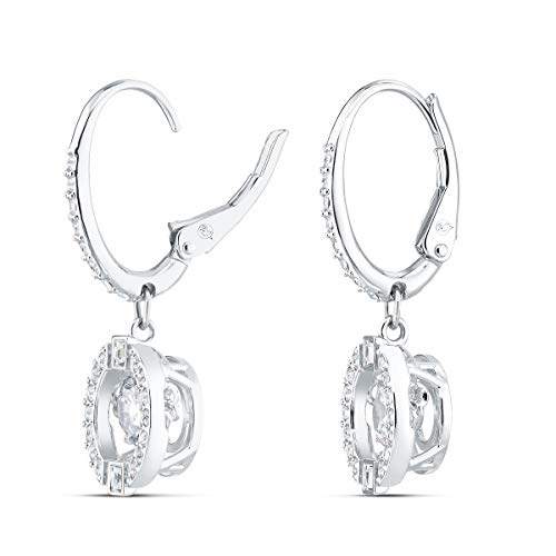 Swarovski Sparkling Dance Drop Pierced Earrings with Crystal Pavé Surrounding a Round, White Floating Stone on a Rhodium Plated Setting