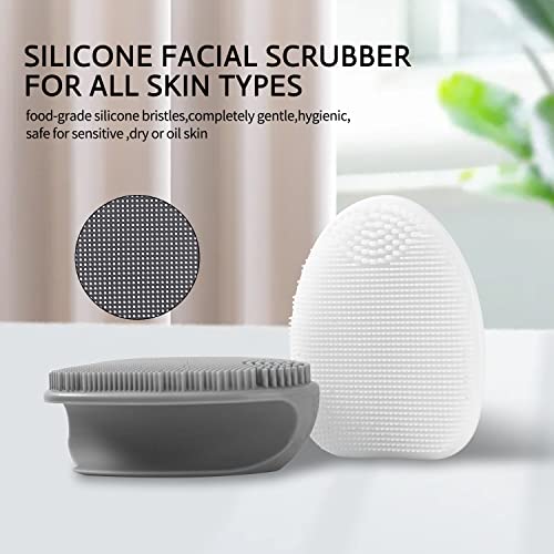 HieerBus Silicone Face Scrubber,Manual Exfoliating Brush,Handheld Facial Cleansing Brush for Women Men-Blackhead Removing Pore Cleansing Massaging for Sensitive, Delicate, Dry Skin (3rd-Grey+White)
