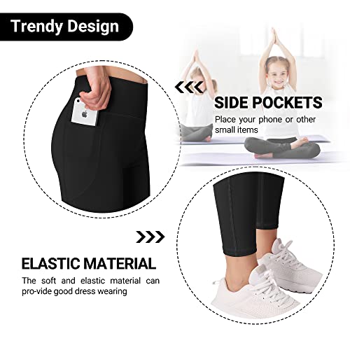 AENLLEY Girl Yoga Legging with Pockets for Workout Causal-Kid Actice Tummy Control Pants 3 Pack Black/Grey/Navy