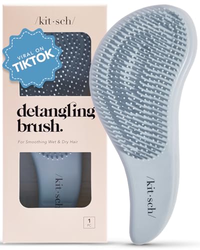 Kitsch Detangling Brush for Adults & Kids - Professional Wet & Dry Hair Detangler, No Pain, Tangle Free Flexible Bristles - Easy to Hold, Shower & Travel Brush, Fits All Hair Types - Haze Blue