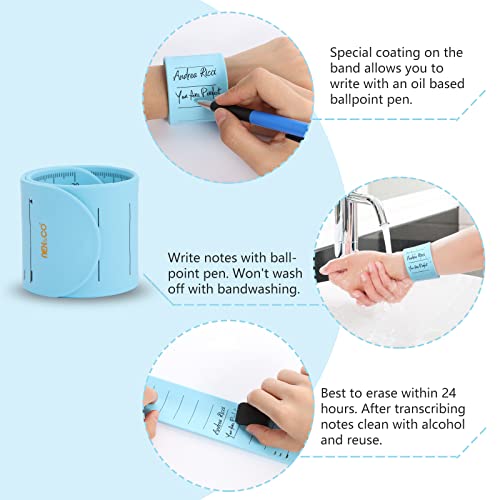 NEX&CO Wearable Nurse Notepad Wristbands, 2 Pack Silicone Reminder Bracelet Write On Memo, Dry Erase Slap Sticky Notes w/Ruler, Gifts for ADHD, Dementia, Vet Techs, ED/ER/RN Nurse, LPN/RVN (Blue)