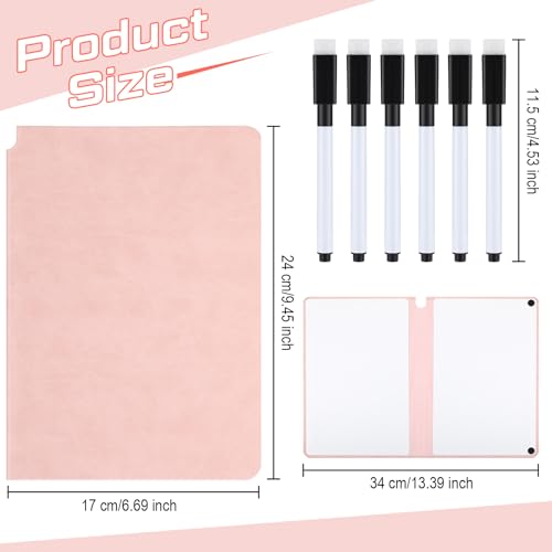 Motiskyy 6 Pcs Portable Small White Board with 6 Pcs Pens, 9.45 x 6.69 Inches Whiteboard Notebooks Double Sided Folding Dry Erase Pads with PU Cover A5 Erase Board for Meeting, Office Supplies(Black)